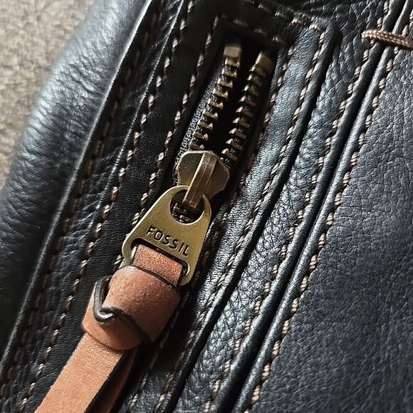 Fossil Morgan Handbag Traveler Pebble Black Topzip Leather Crossbody Messenger - Picture 8 of 16